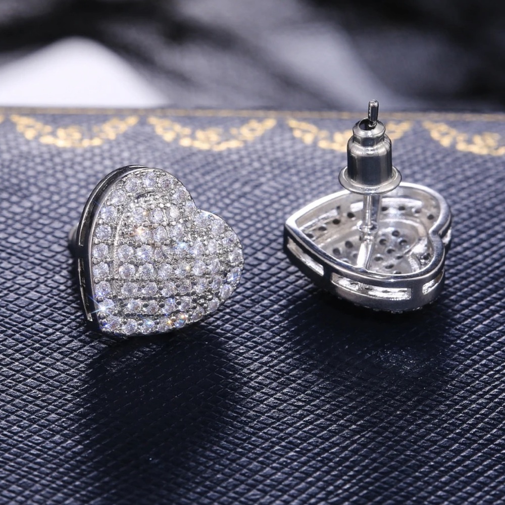 Silver Crystal Heart Stud Earrings - Picture 10 of 10